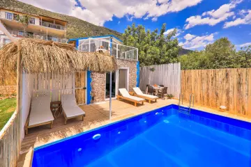 2-bedroom, fully sheltered Villa Moren with sea view in Kaş Gökseki is waiting for you, our valued guests.