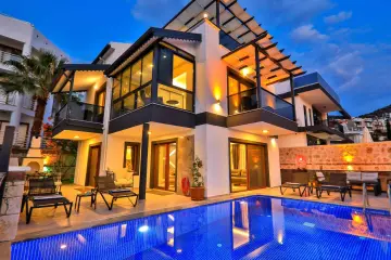 Luxury Seaview Villa with Jacuzzi for Rent in Kalkan Kisla – 3 Bedroom Villa Rainbow