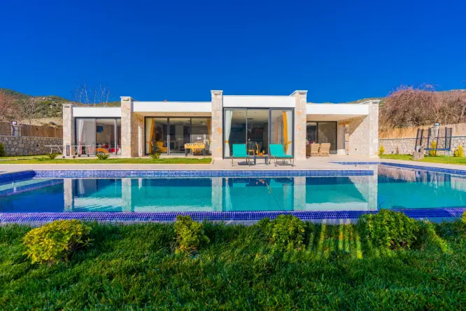 Villa Vip, 3 bedroom private rented villa with a capacity of 7 people in Kalkan Saribelen, ideal for large families with an indoor heated pool.